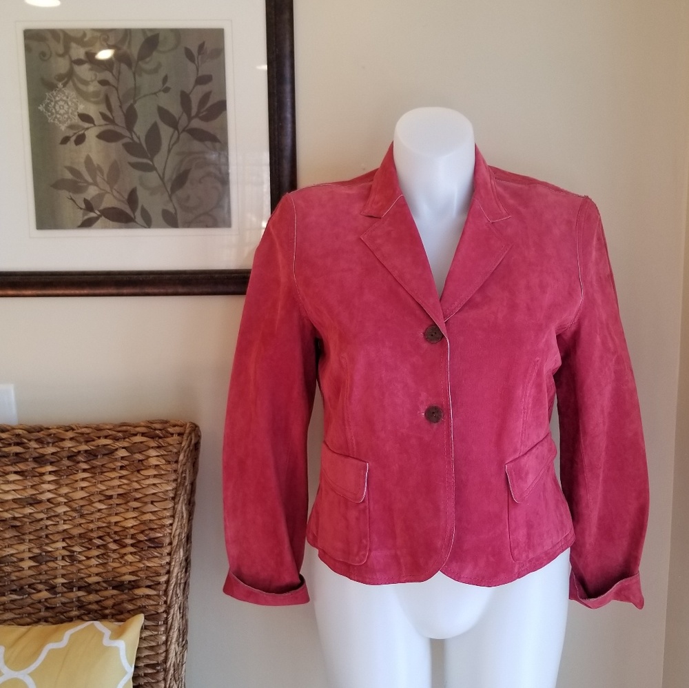 Anne Klein Genuine Suede Cranberry Leather Blazer